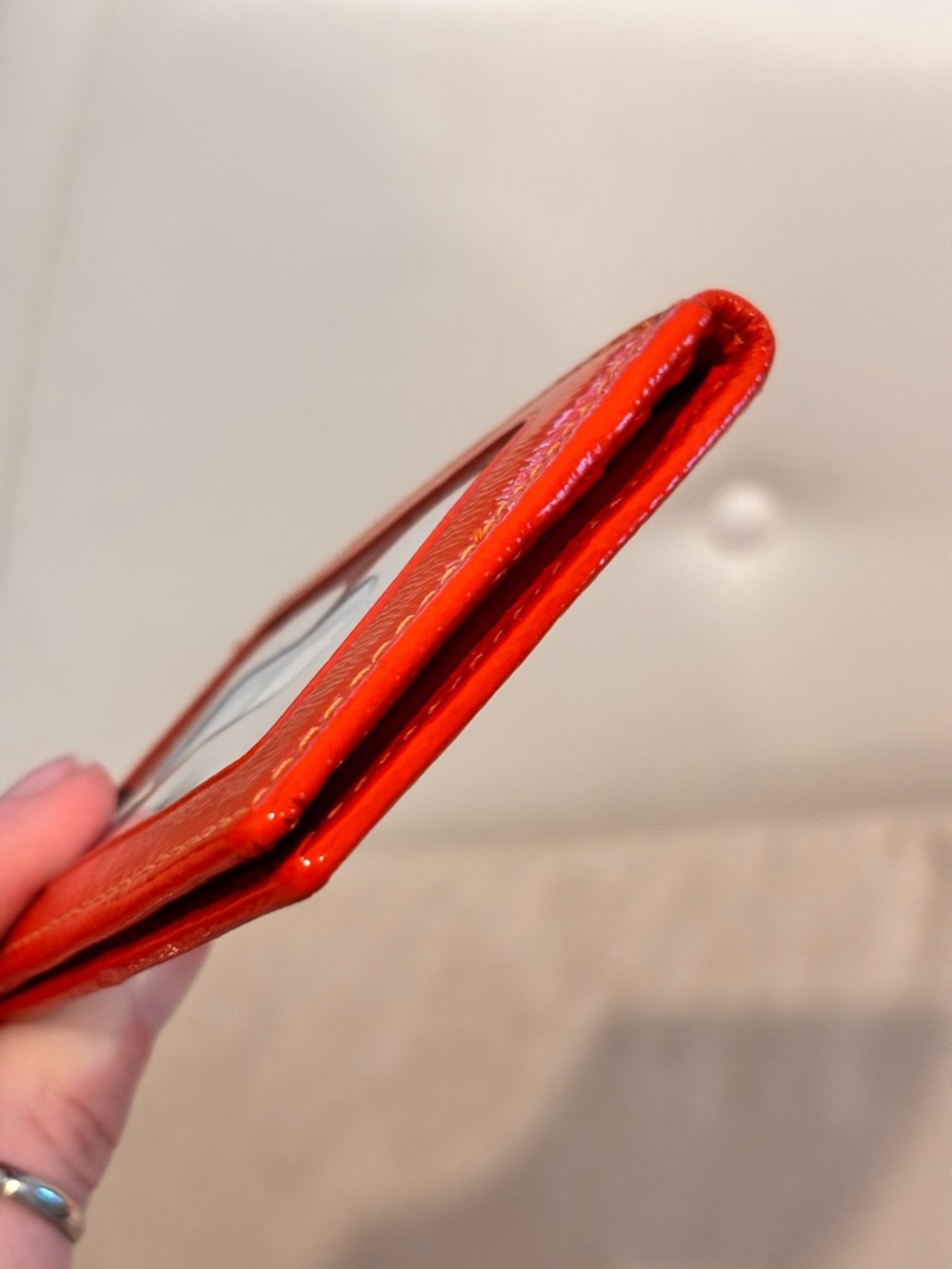 Coach Bright Orange Pebbled Leather Key & Card Holder - Picture 4 of 11